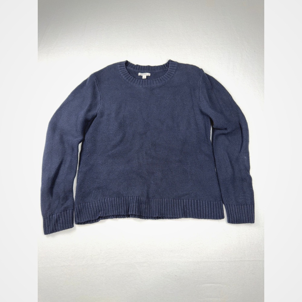 J. Crew Mercantile Navy Garter Stitch Crewneck Sweater Cotton Merino Wool L
